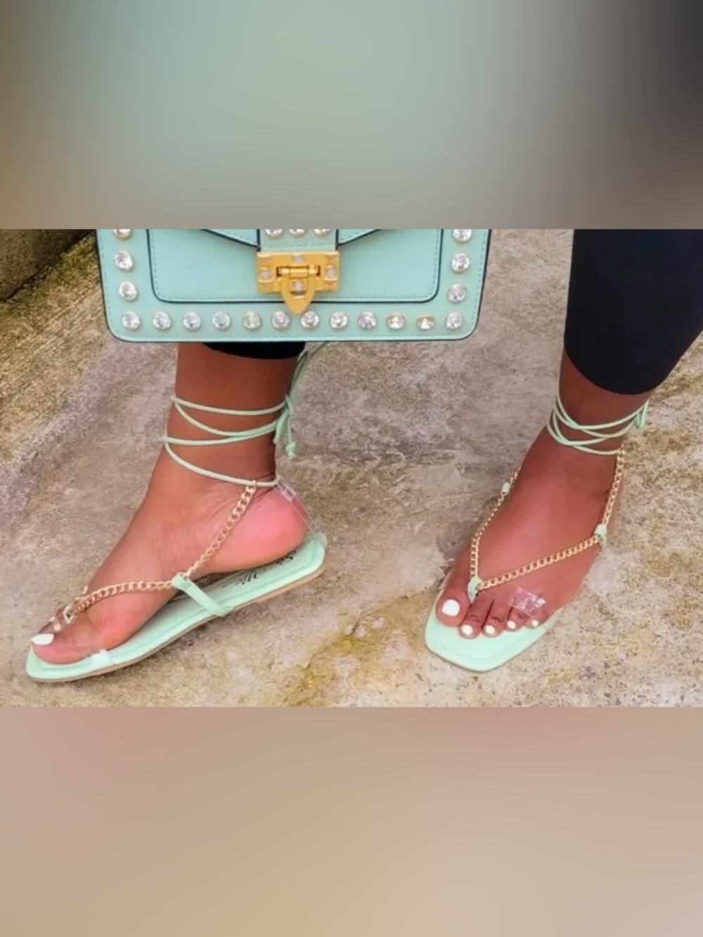 NEW Women’s Mint Green Lace-Up Chain Strap Sandals size 5-7